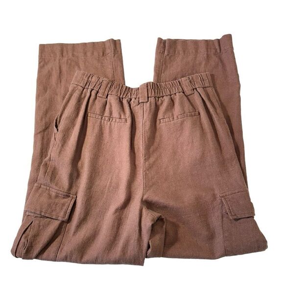 House of Harlow 1960 Chocolate Brown Linen Cargo Pants, Size 10 - Picture 5 of 13